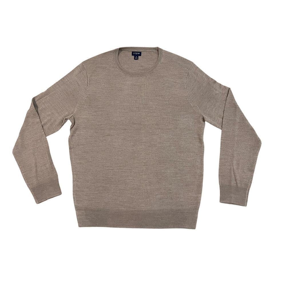 J Crew Sweater Mens Medium Beige Merino Wool Blend Crewneck Pullover Knit